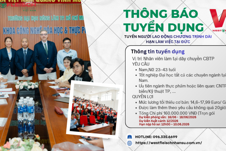 TUYỂN DỤNG LAO ĐỘNG LÀM VIỆCDÀI HẠN TẠI TẬP ĐOÀN WESTFLEISCH, CHLB ĐỨC THÁNG 06.2026